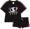 Champion Completo da bambina e ragazza Legacy Fun Club Thirt e Short 404678 KK001 NBK nero