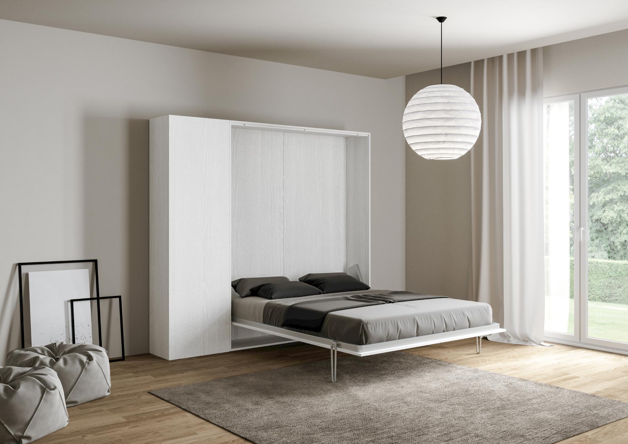 Letto una piazza e mezza a scomparsa 120 verticale Kentaro con colonna e pensili
