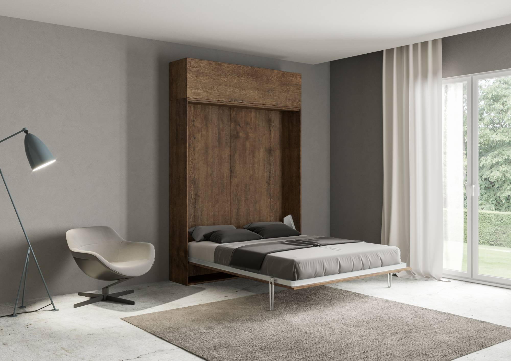 Letto una piazza e mezza a scomparsa 120 verticale Kentaro con colonna e pensili
