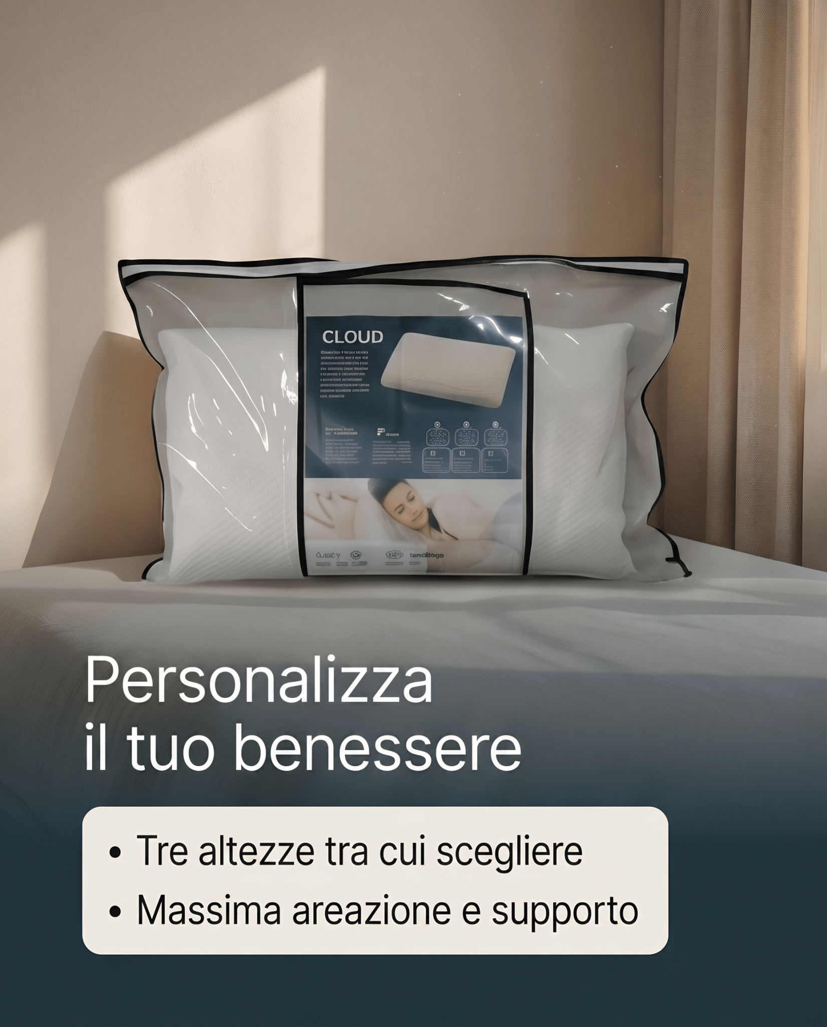 Coppia Cuscini Memory Vegetal – Alta Qualità, Altezze a Scelta, Cotone Sfoderabile