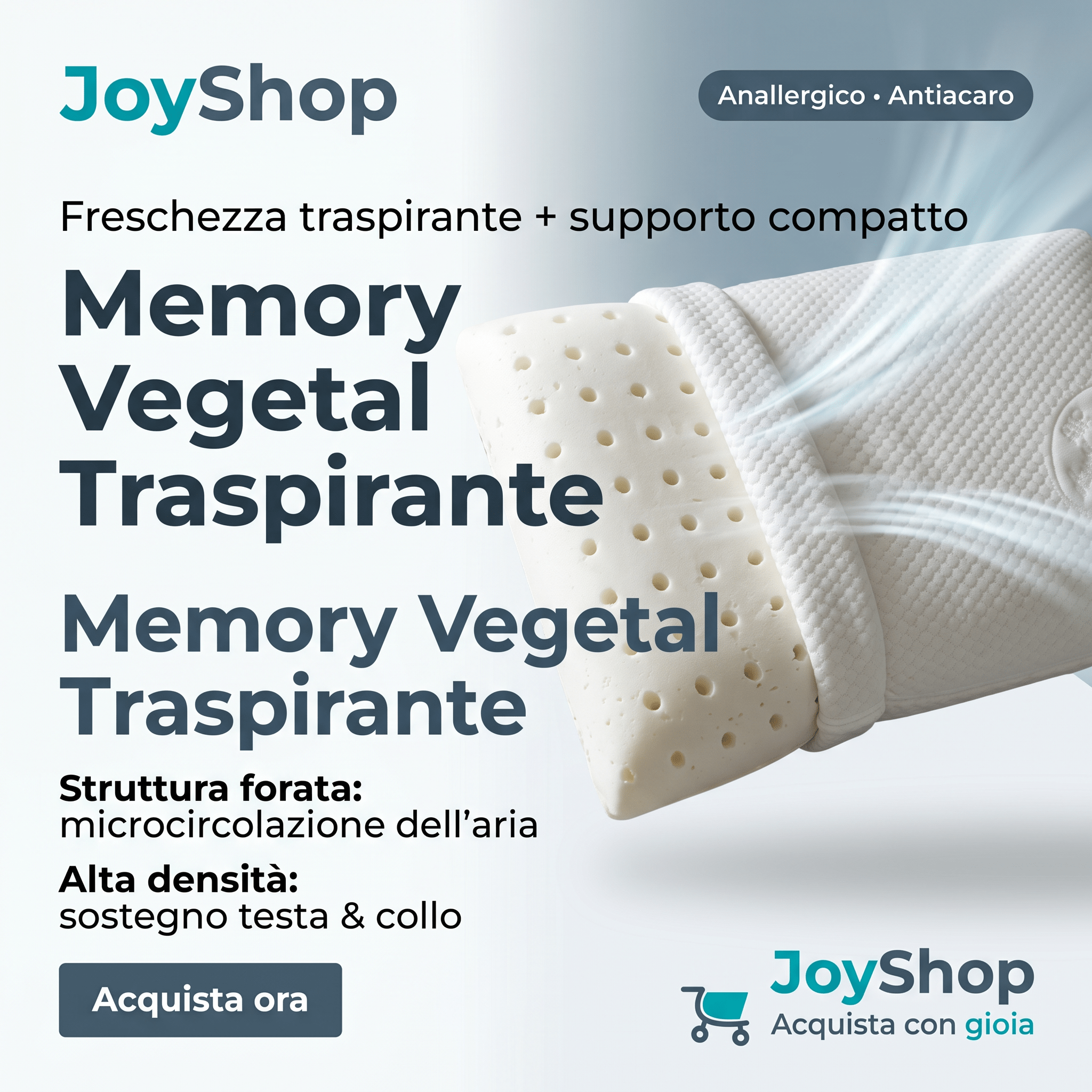 Coppia Cuscini Memory Vegetal – Alta Qualità, Altezze a Scelta, Cotone Sfoderabile