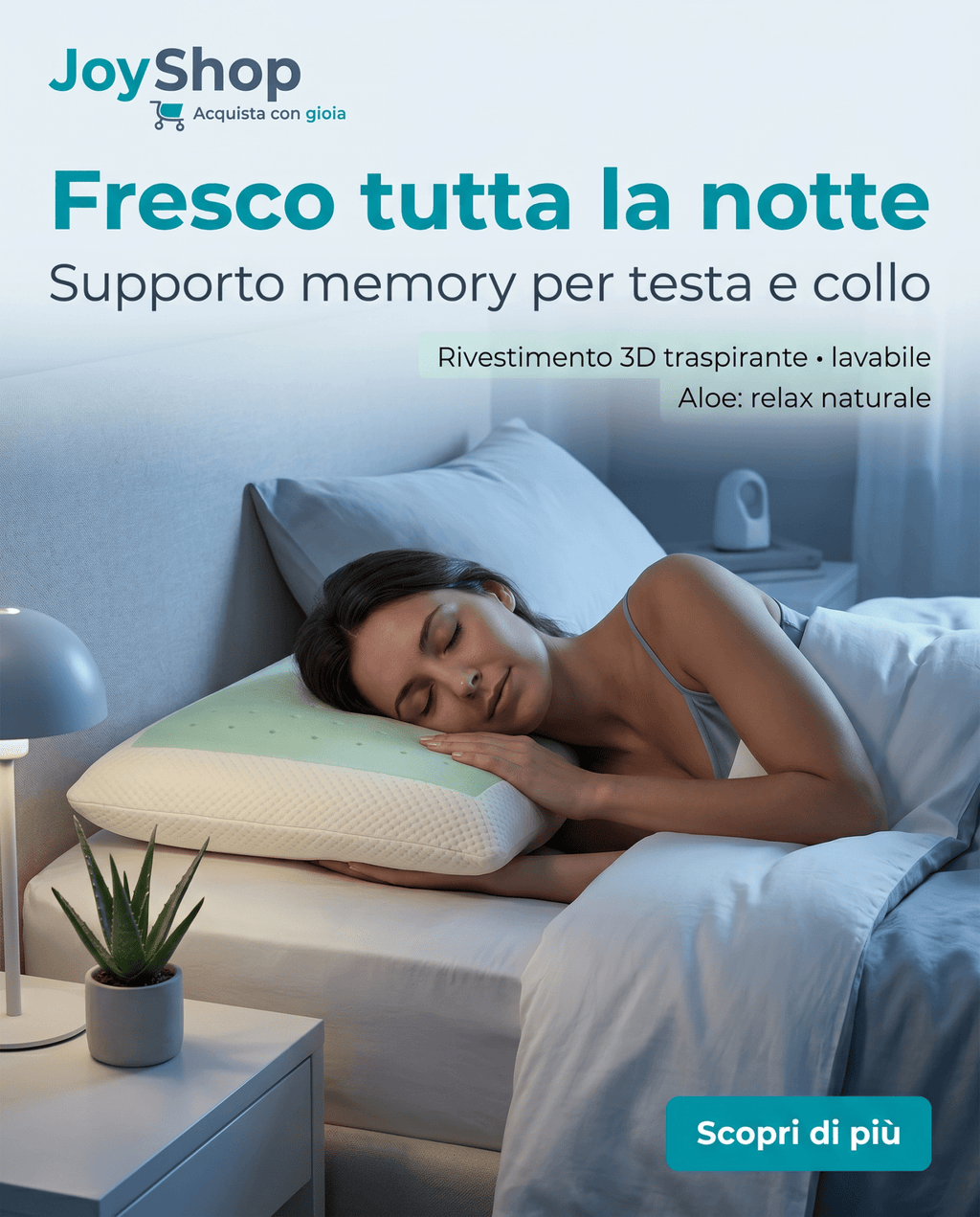 Cuscino Memory Aloe – Inserto Aloe, Fodera 3D, Singolo o Coppia | AROMATIZZATO ALOE