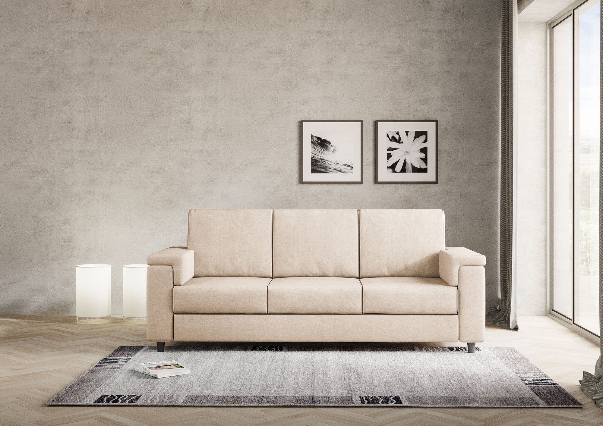 Divano Marrak 3 posti (tre sedute da 60cm) misure esterne L.208cm