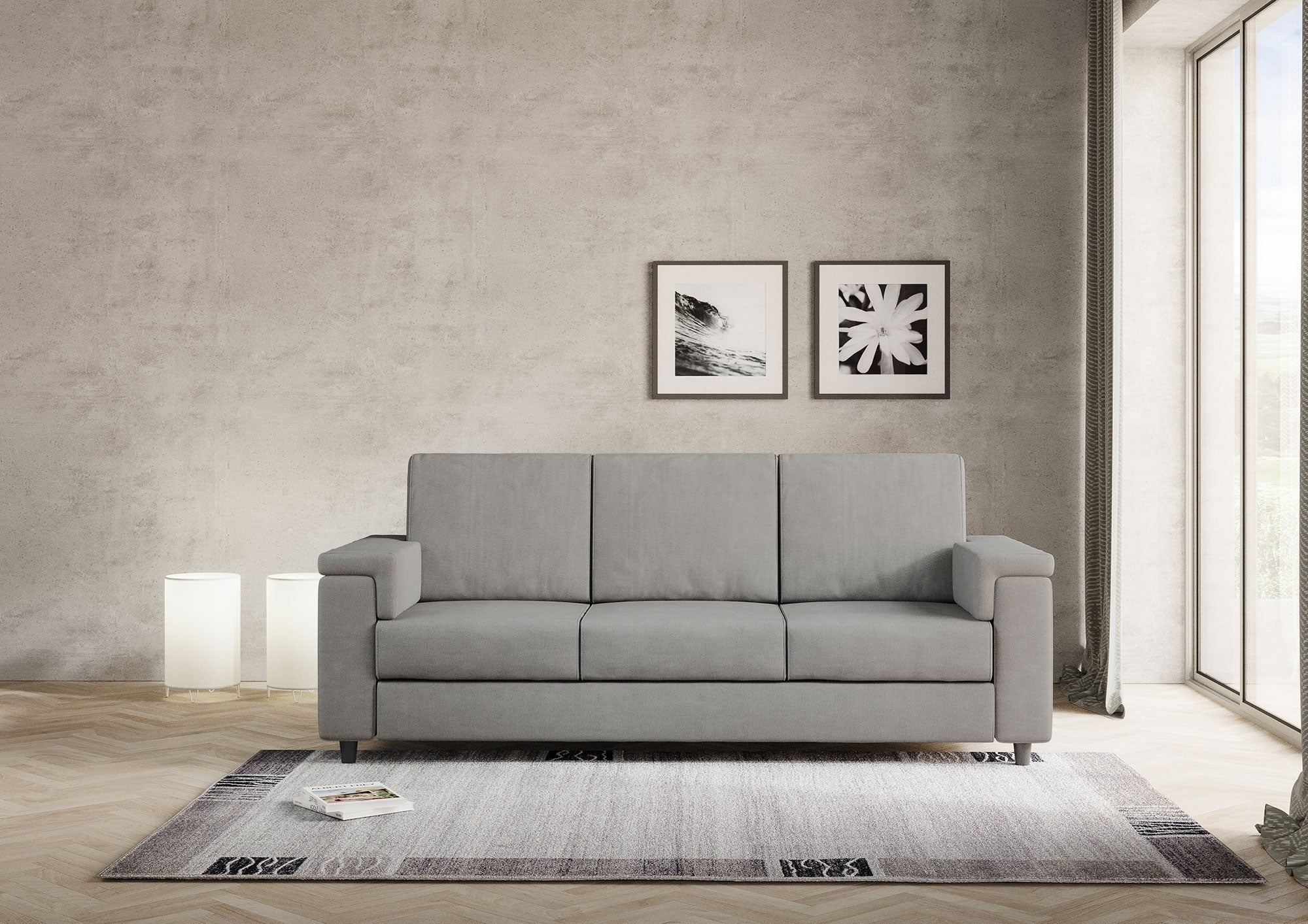 Divano Marrak 3 posti (tre sedute da 60cm) misure esterne L.208cm