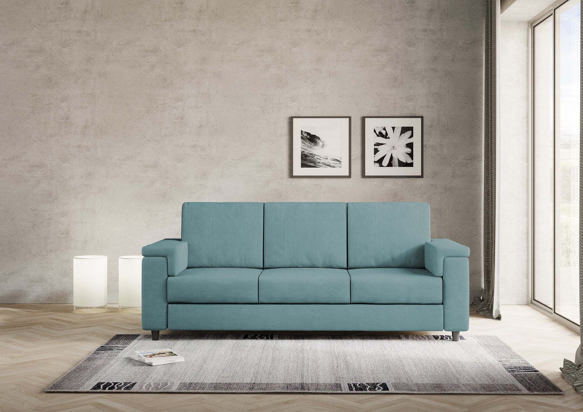 Divano Marrak 3 posti (tre sedute da 60cm) misure esterne L.208cm
