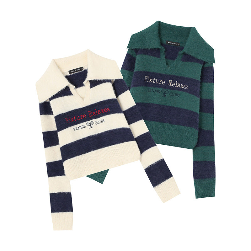 Maglione corto a righe, modello ampio, stile coreano, stile casual