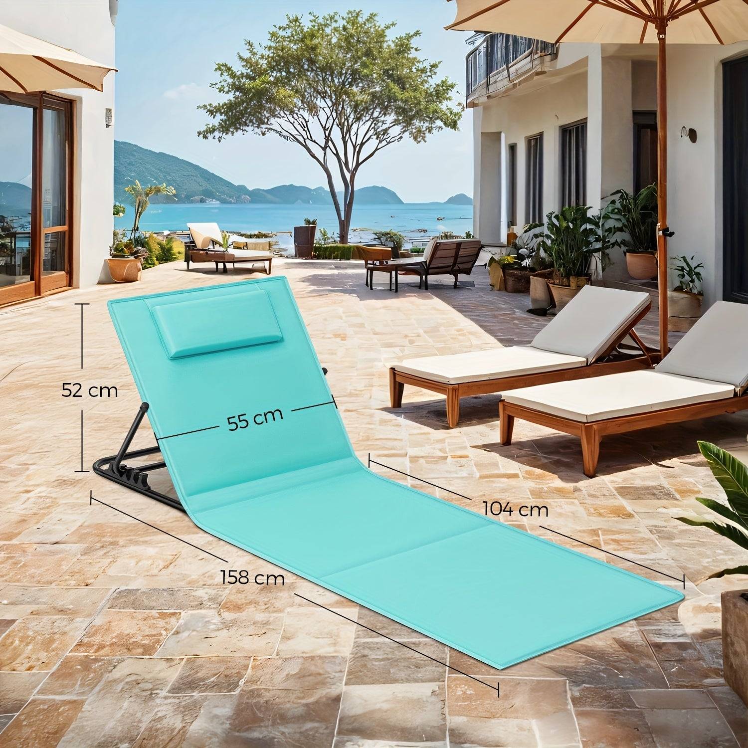 SONGMICS Sdraio Pieghevole Spiaggia Reclinabile 158x55cm Leggera Portatile Campeggio Giardino Piscina