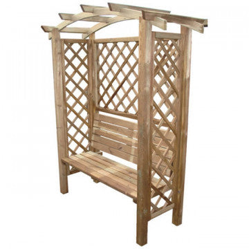 Pergola ad arco con panca in legno pino per giardino 160 x 70 x 190