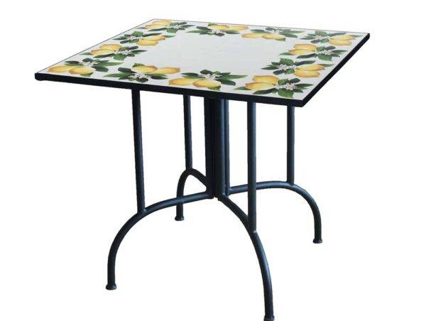 Tavolo Mosaico Lemon 80x80 cm – Ferro verniciato, piano in ceramica decorata