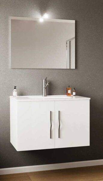 Mobile Bagno Sospeso 81x46 cm con Lavabo, Specchio e Faretto – Bianco Perla