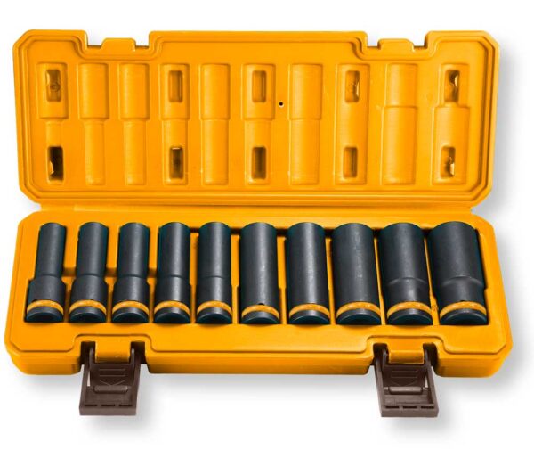 Set 10 Bussole Impatto Profondo 1/2" Cr-Mo 10-24mm L.78mm