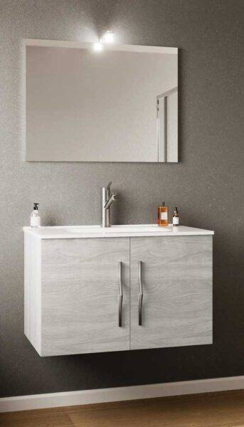Mobile Bagno Sospeso 81x46 cm con Specchio e Faretto Rovere Grigio