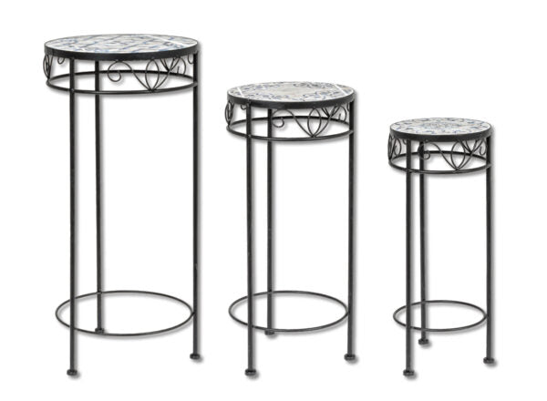 Set 3 Tavolini da Esterno in Ferro e Ceramica – Modello Erice, Resistente e Elegante