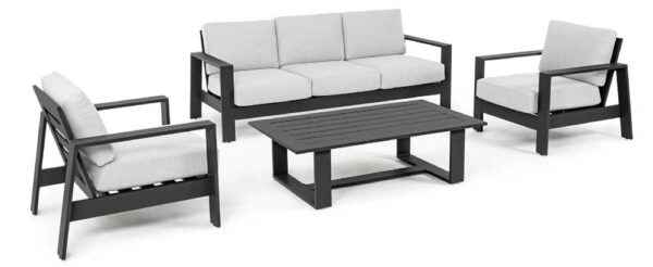 Salotto alluminio Set Bally – 4 pezzi, cuscini sfoderabili, struttura resistente, grigio