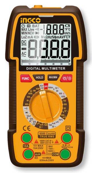Multimetro Digitale Ingco 1000V True RMS con Display Retroilluminato