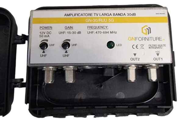 Amplificatore TV Banda Larga 30dB da Palo con Filtro 5G Integrato