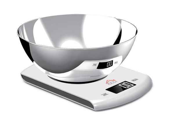 Bilancia cucina digitale 5kg con ciotola inox, funzione tara e autospegnimento