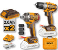Set trapano + avvitatore a impulsi 20V, brushless, 2 batterie 2Ah
