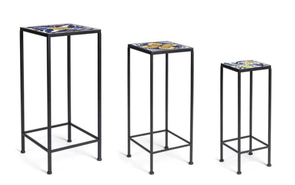 Set 3 Tavolini da Esterno Blu Makari – Struttura in Ferro e Piano in Ceramica