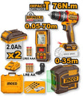 Set Trapano 20V 76N 2 Batterie 2ah Livella Laser Metro Laser