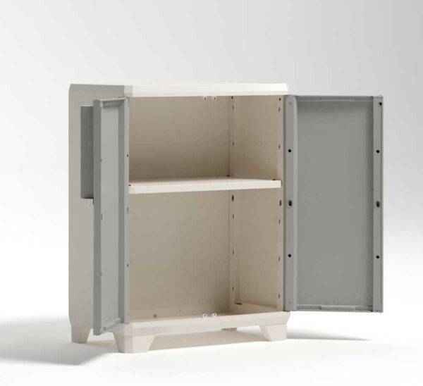 Armadio Linear Wood basso 68x39x90h in resina, ripiani 15 kg, chiusura sicura