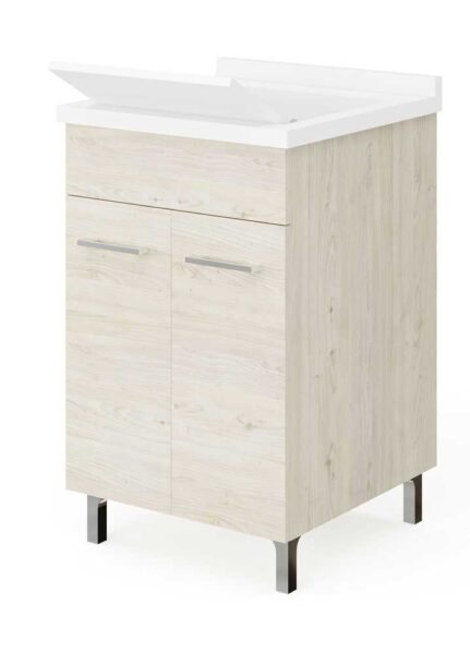 Mobile Lavatoio 2 Ante 60x50x83H Rovere Ghiaccio - Vasca Polipropilene con Sifone
