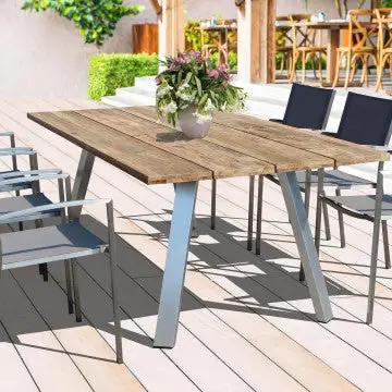 Tavolo Nevis 200 x 100 con Struttura in Alluminio Spazzolato e Piano in Teak Riciclato