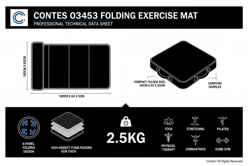 Contes  Tappetino Pieghevole Imbottito 03453 - Nero Argento per Fitness e Yoga