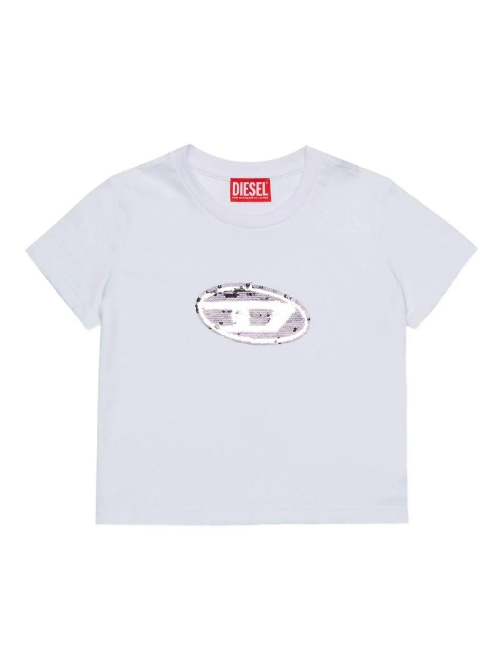 Diesel T-shirt manica corta con logo paillettes bianco