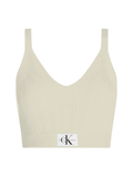 Calvin Klein Jeans top crop in maglia a costine ecrù
