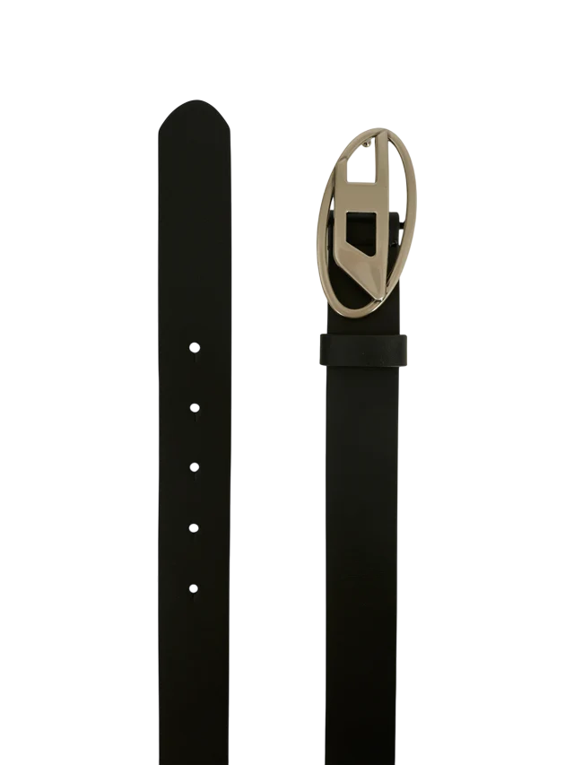 Diesel cintura in pelle h3 con placca logo nero argento