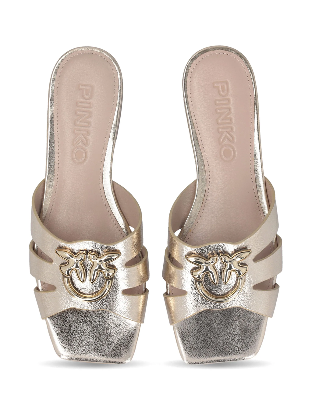 Pinko ciabatta Marli in pelle laminata con logo platino