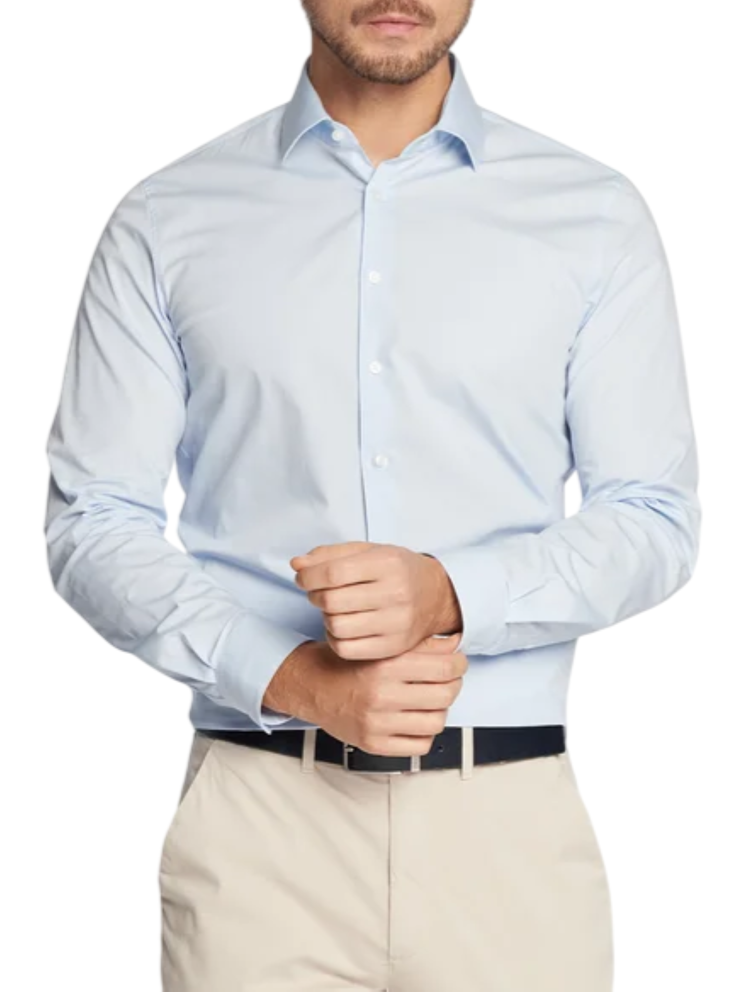 Calvin Klein camicia manica lunga con logo ricamato celeste