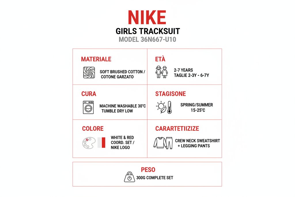 Nike Tuta Sportiva Bambina 36N667-U10 Bianco Rosso