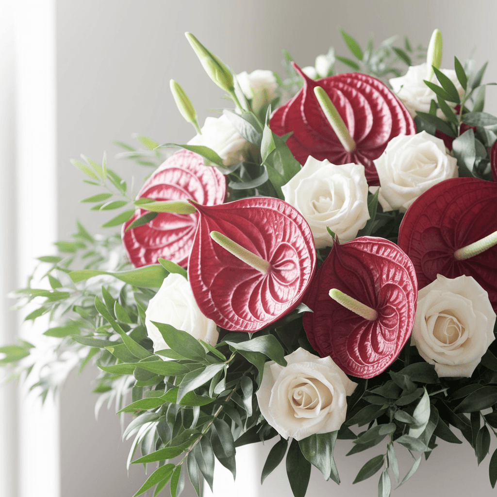 MEMORIA PURA – Anthurium Rossi e Rose Bianche