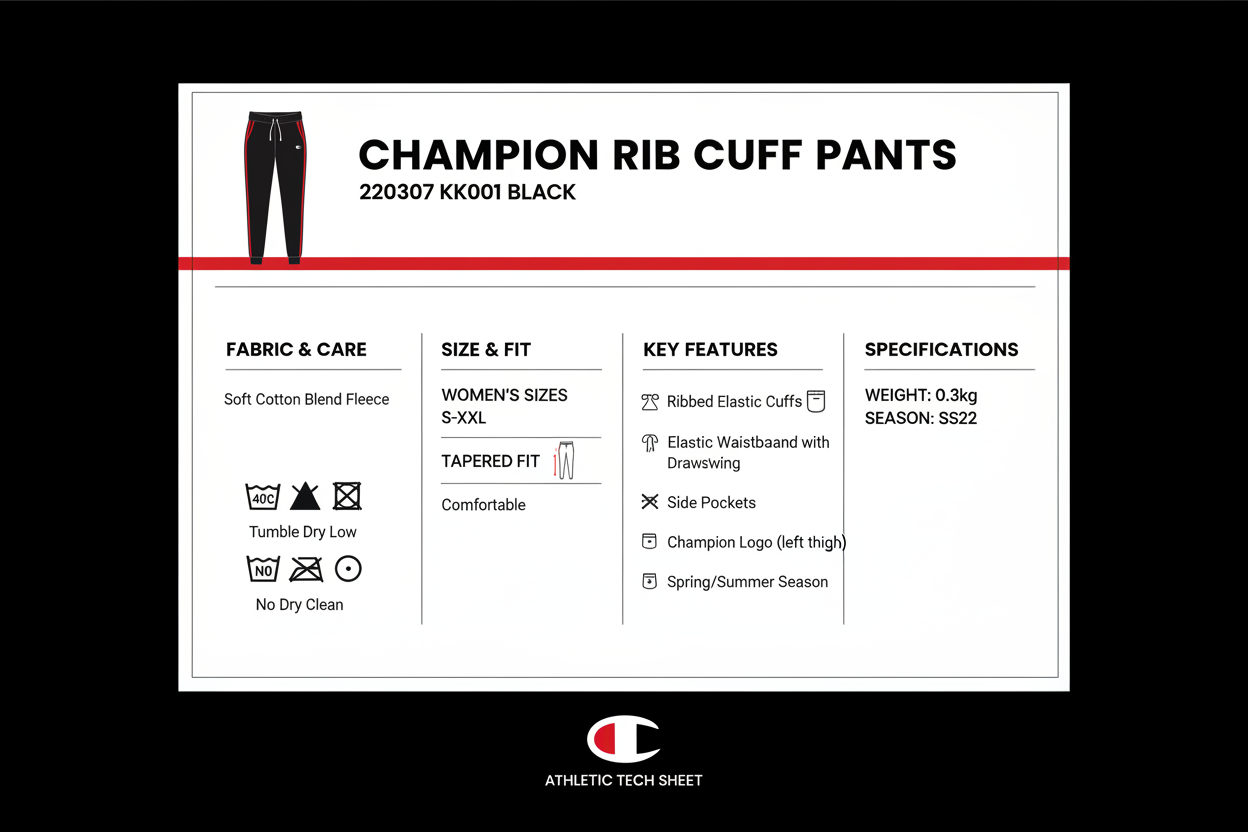 Champion Pantalone Donna Rib Cuff 220307 KK001 Nero