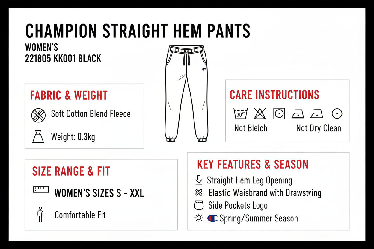 Champion Pantalone Donna Straight Hem 221805 KK001 Nero