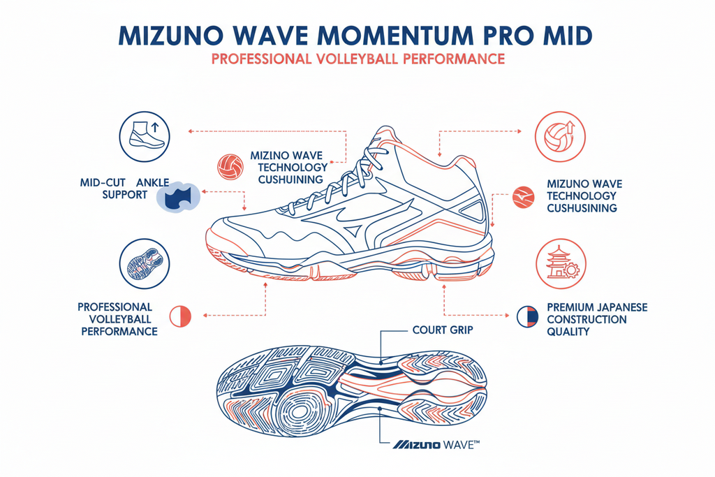 Mizuno Wave Momentum Pro Mid Scarpe Pallavolo Unisex Bianco Corallo - V1GA254501