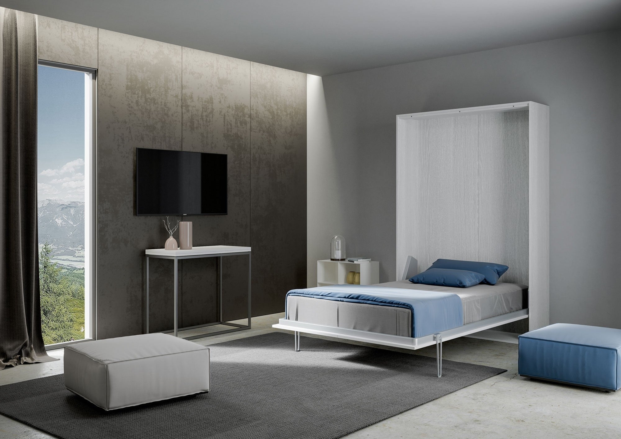 Letto una piazza e mezza a scomparsa 120 verticale Kentaro con colonna e pensili