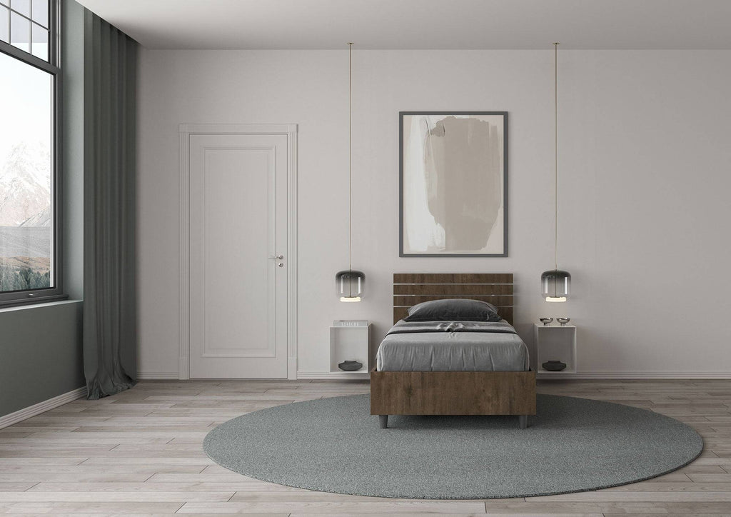 Letto singolo senza rete, con rete e contenitore testata dritta con doghe Ankel
