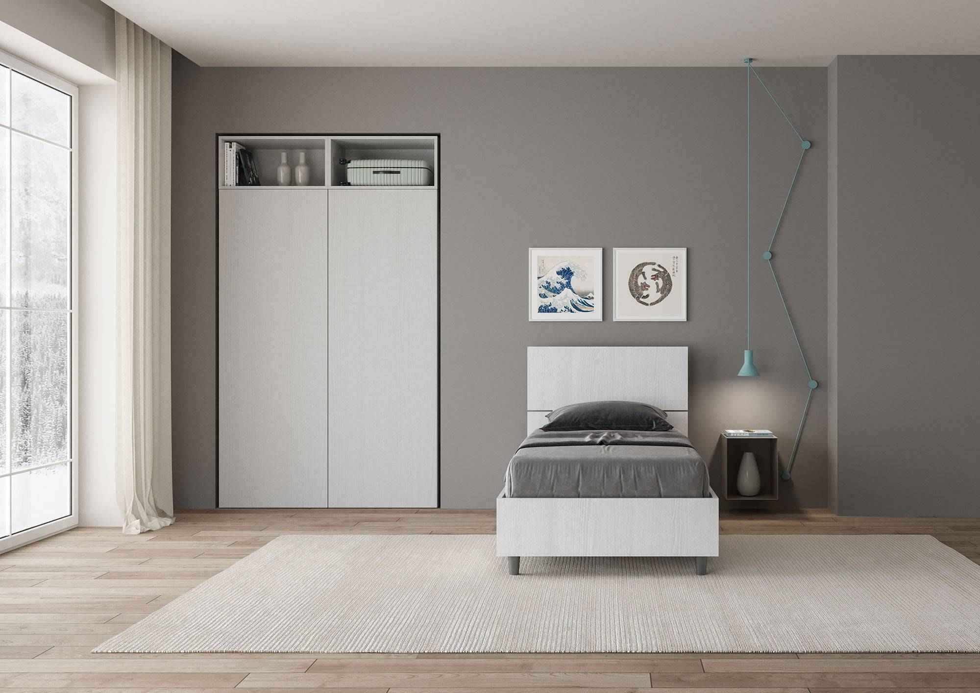 Letto singolo 80x190 testata inclinata Demas senza rete, con rete, contenitore