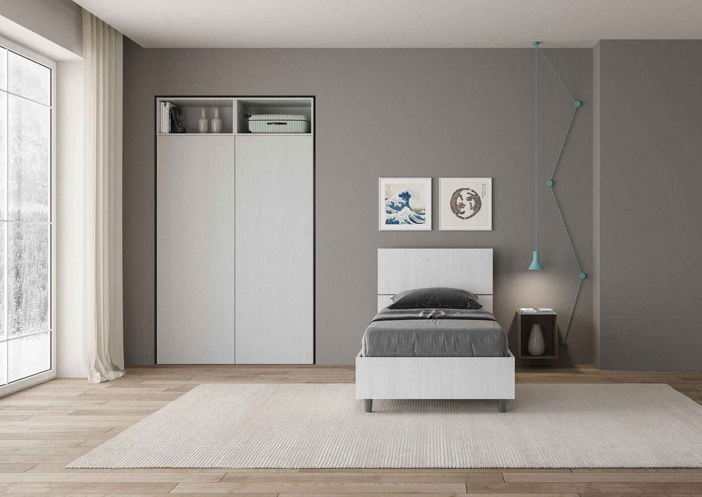 Letto singolo senza rete, con rete e contenitore 80x200 testata dritta Demas
