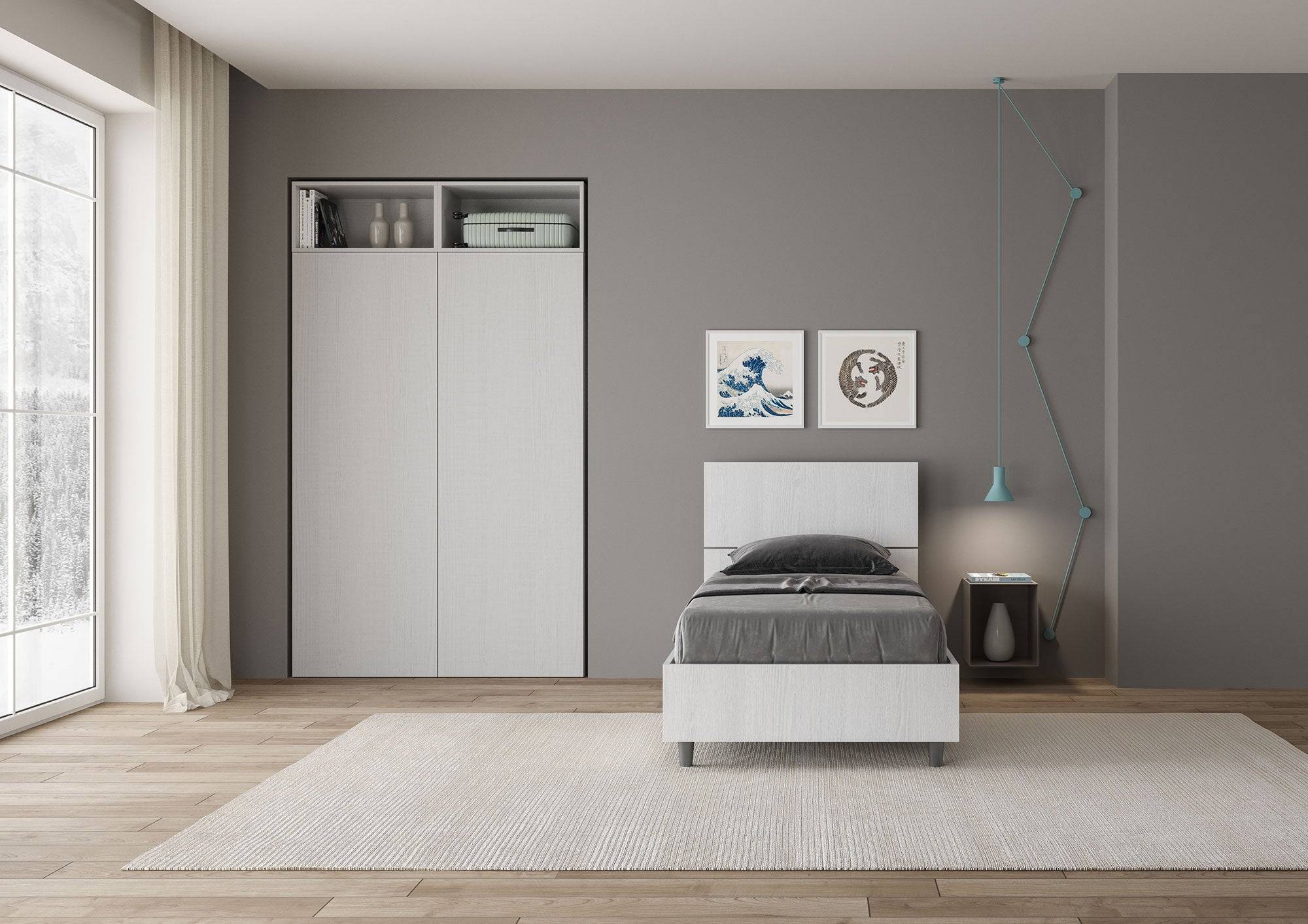 Letto singolo senza rete, con rete e contenitore 80x200 testata inclinata Demas