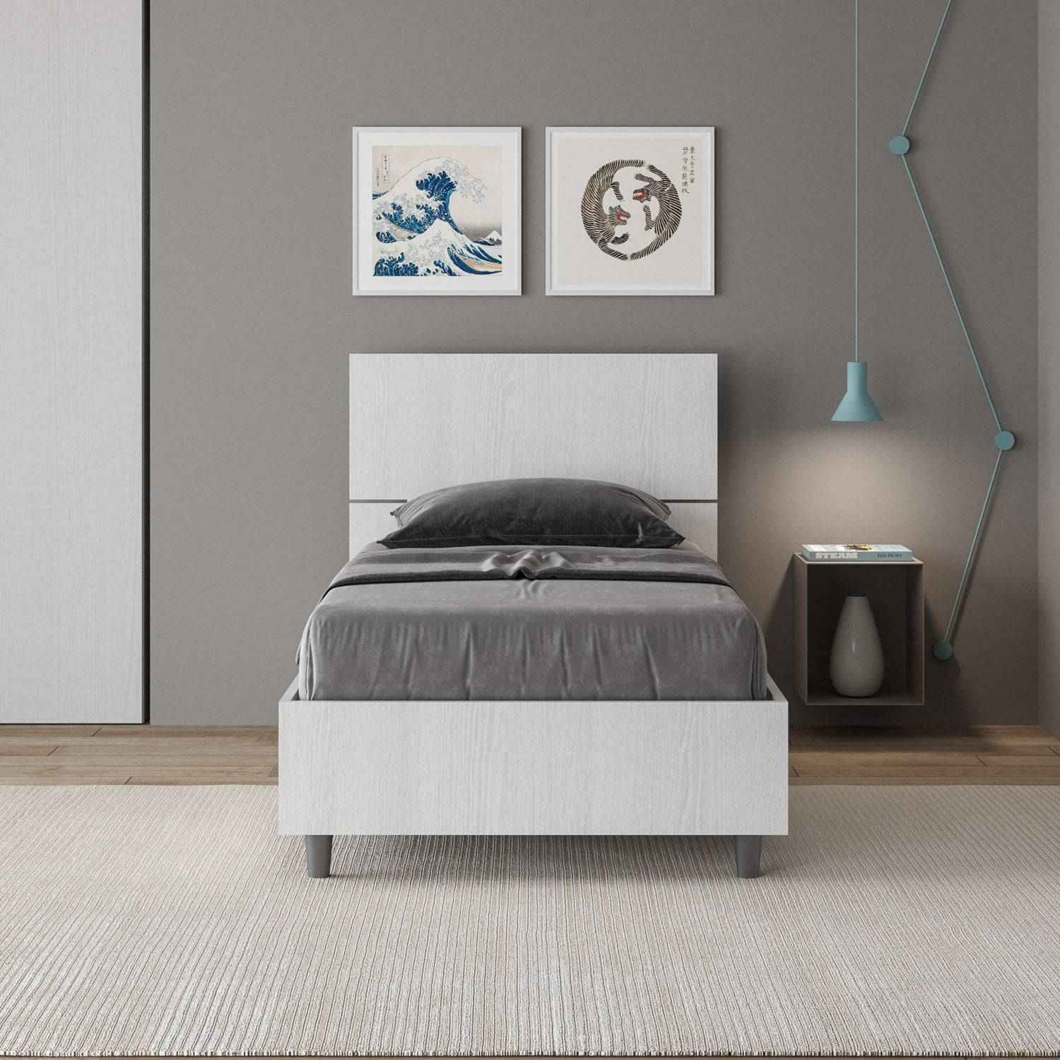 Letto singolo 80x190 testata inclinata Demas senza rete, con rete, contenitore