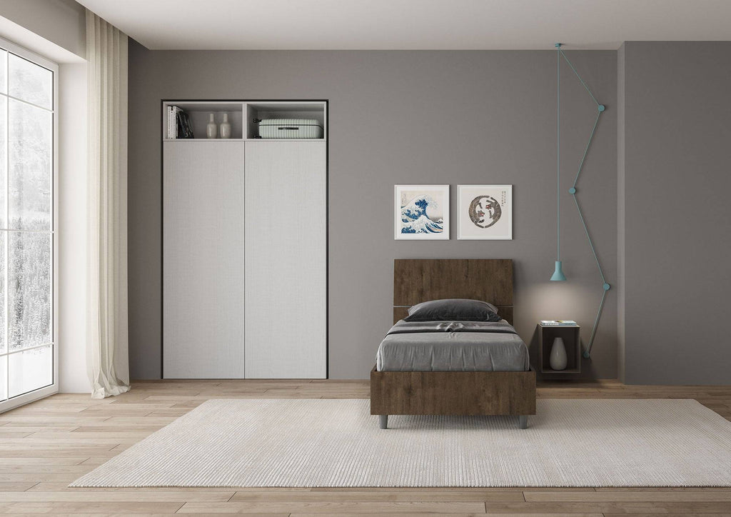Letto singolo senza rete, con rete e contenitore 80x200 testata dritta Demas
