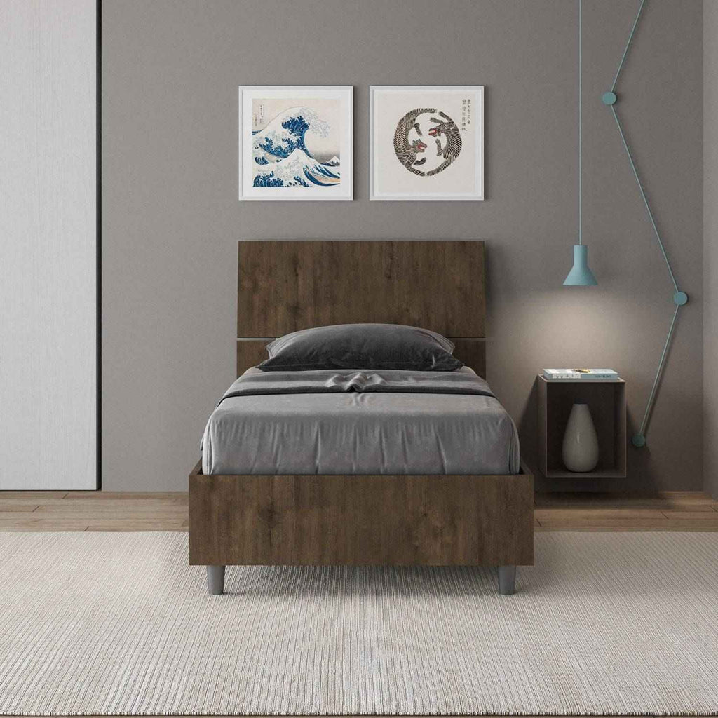 Letto singolo 80x190 testata inclinata Demas senza rete, con rete, contenitore