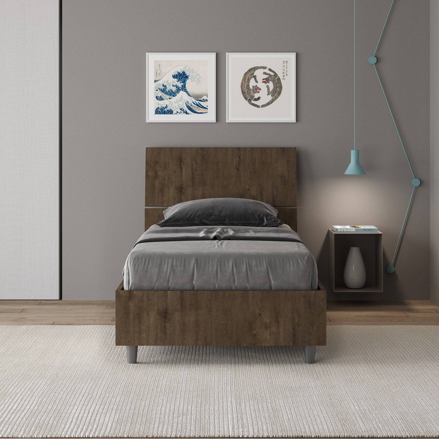 Letto singolo senza rete, con rete e contenitore 80x200 testata dritta Demas