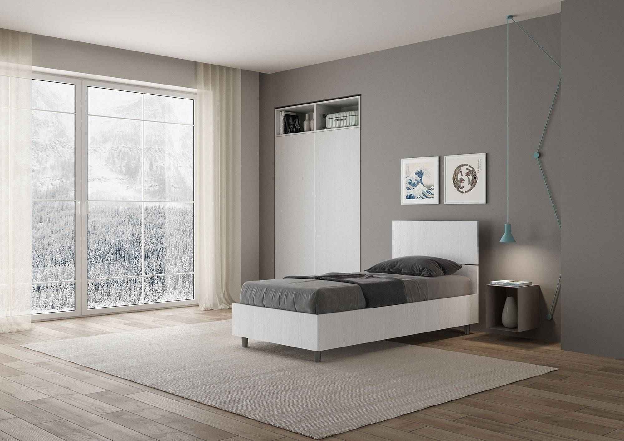 Letto singolo senza rete, con rete e contenitore 80x200 testata dritta Demas