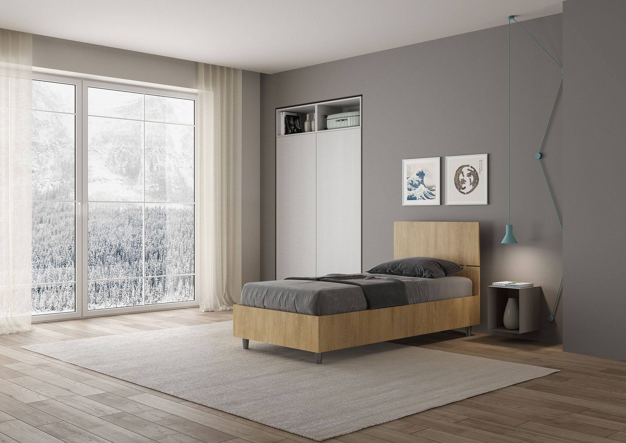 Letto singolo senza rete, con rete e contenitore 80x200 testata dritta Demas