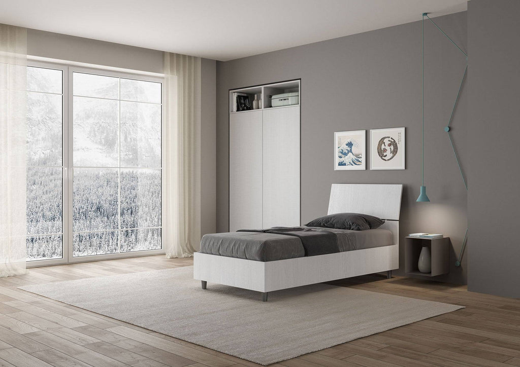 Letto singolo senza rete, con rete e contenitore 80x200 testata inclinata Demas